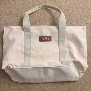 Cream Canvas Tote Bag with “The Mrs” label